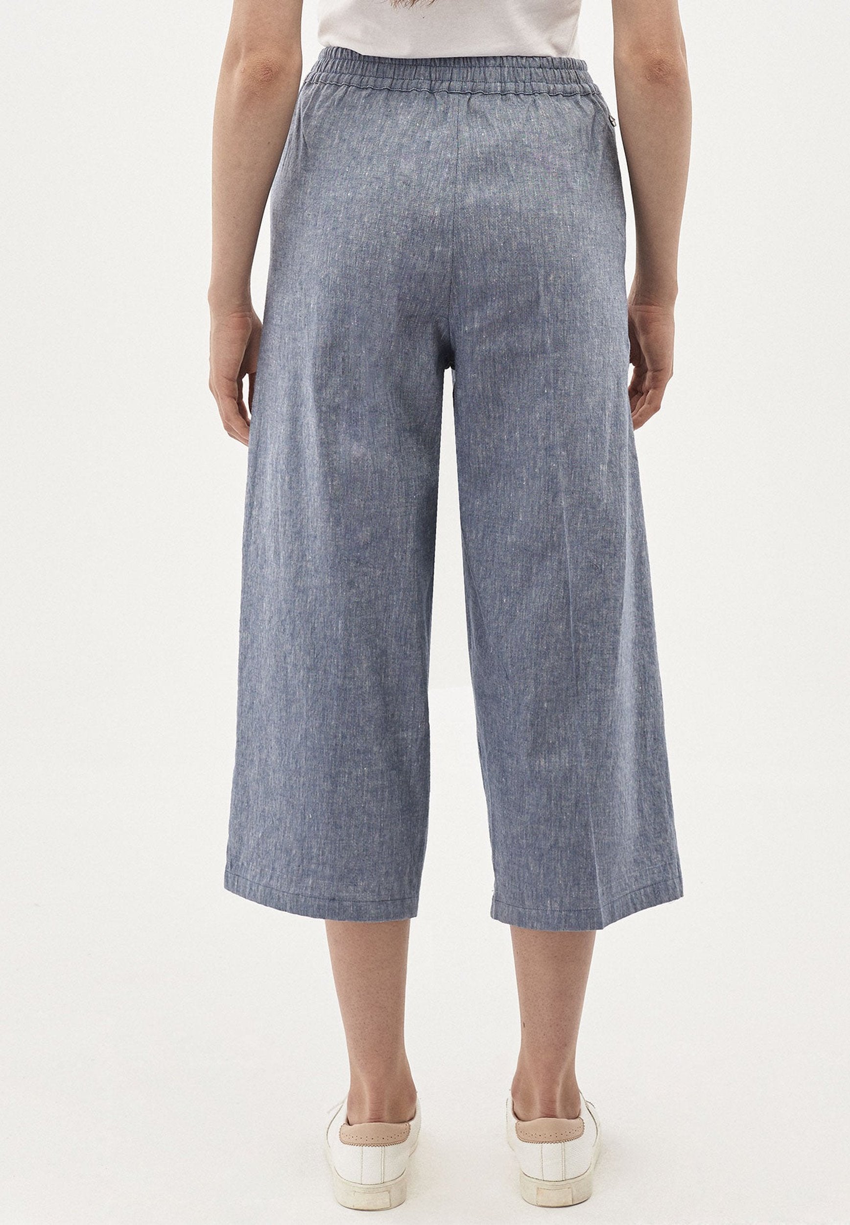 3/4 Hose aus Leinen-Mix in Denim Optik
