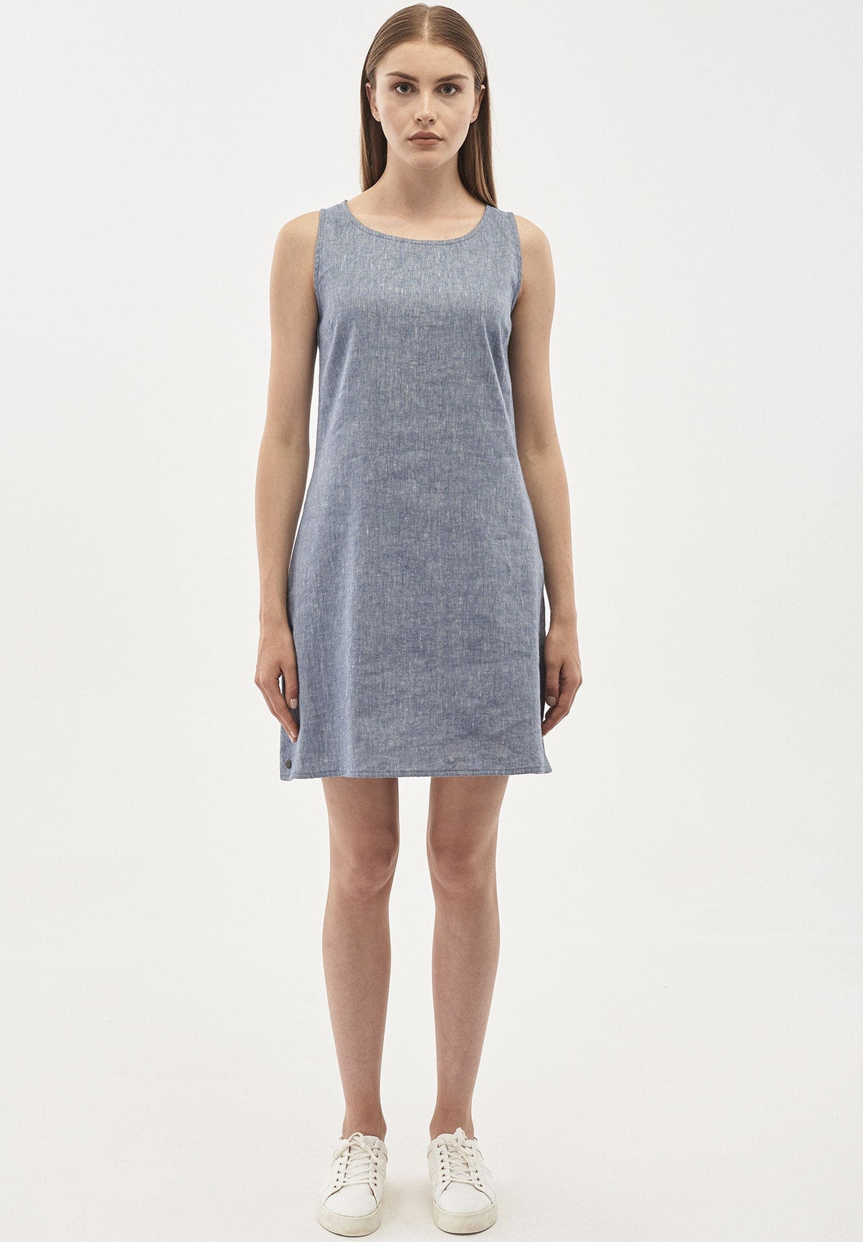 Kleid aus Leinen-Mix in Denim Optik