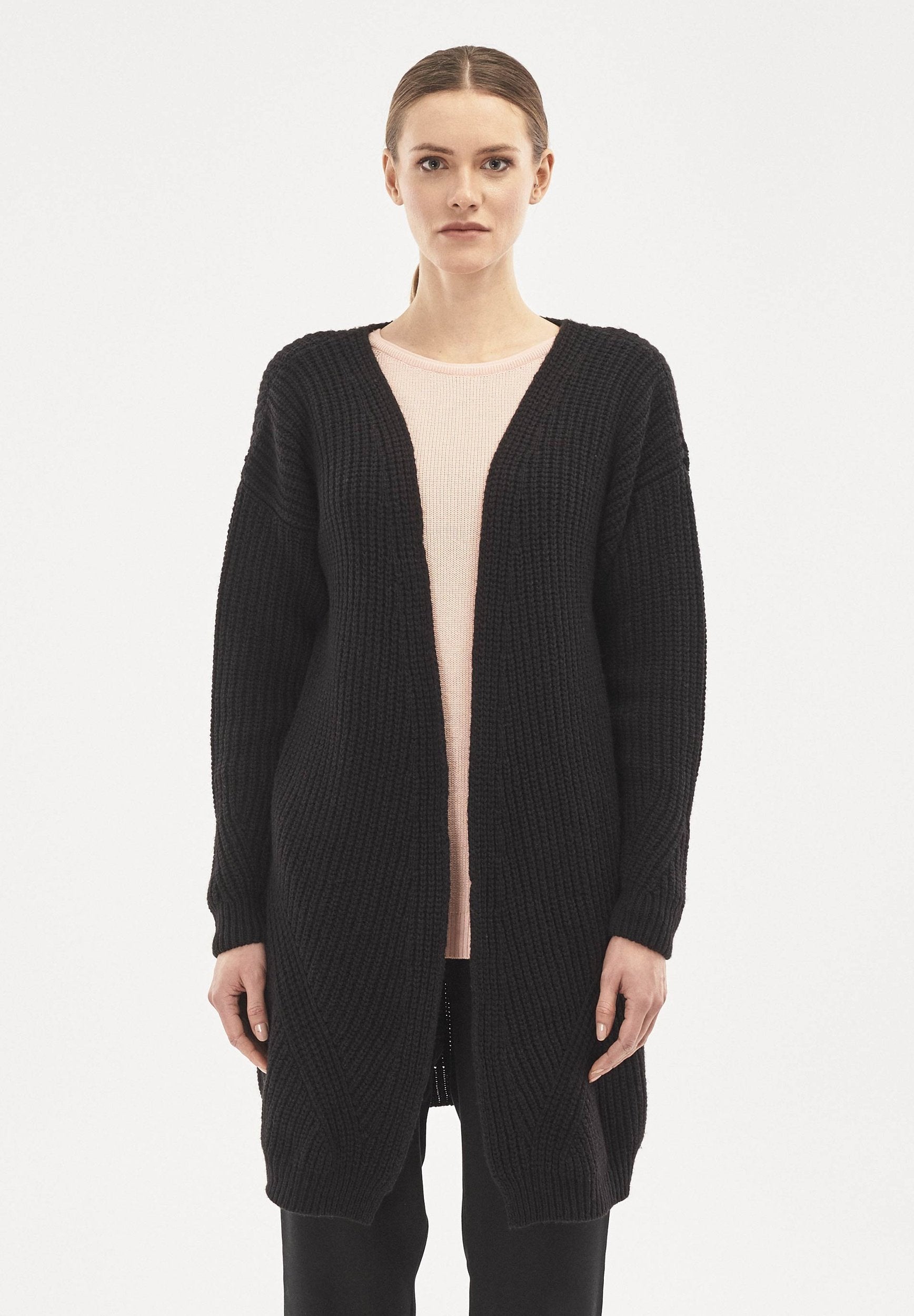 Langer Cardigan aus Bio-Merinowolle und Bio-Baumwolle