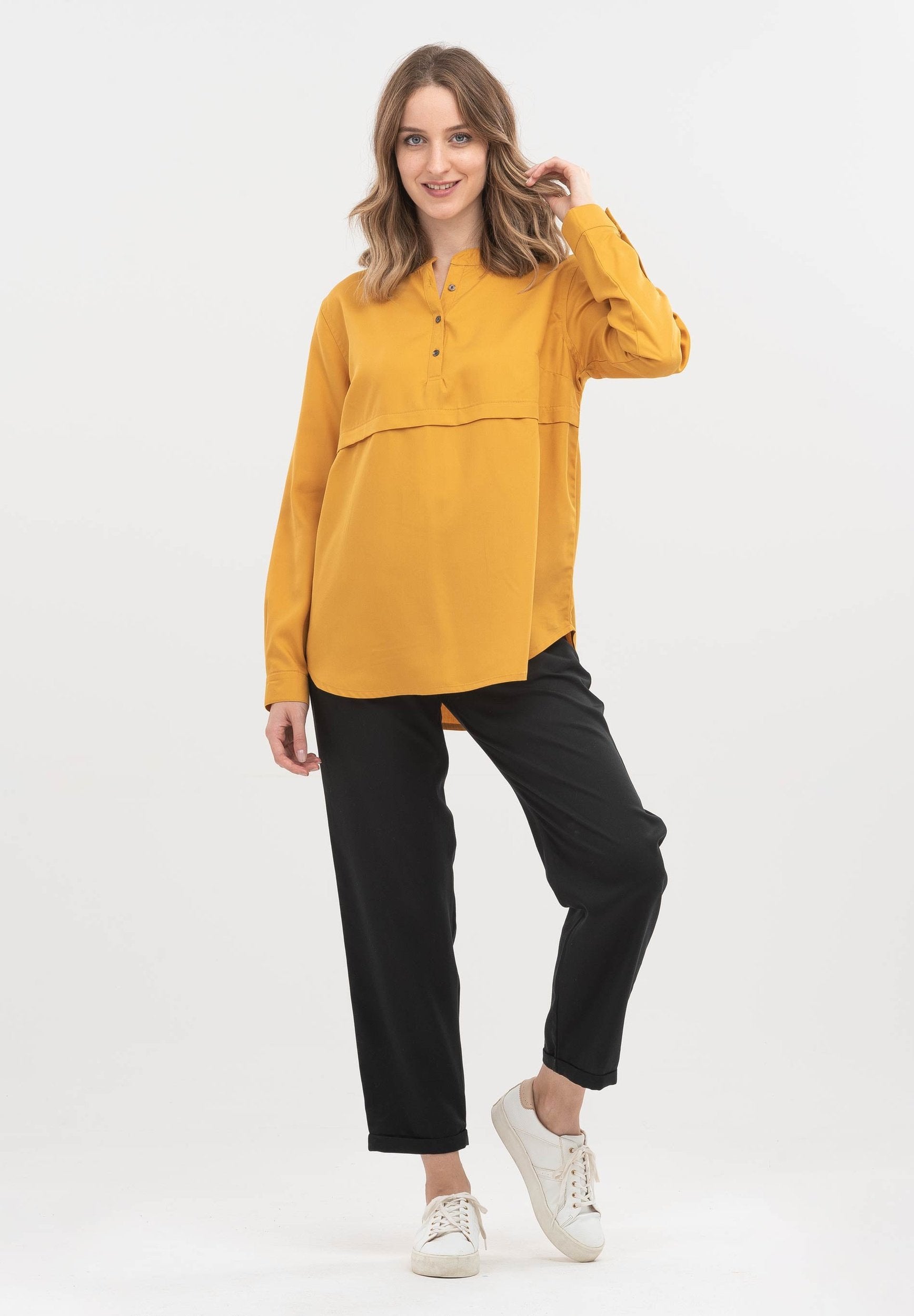 Langarm Bluse aus TENCEL™ Lyocell mit Knopfleiste