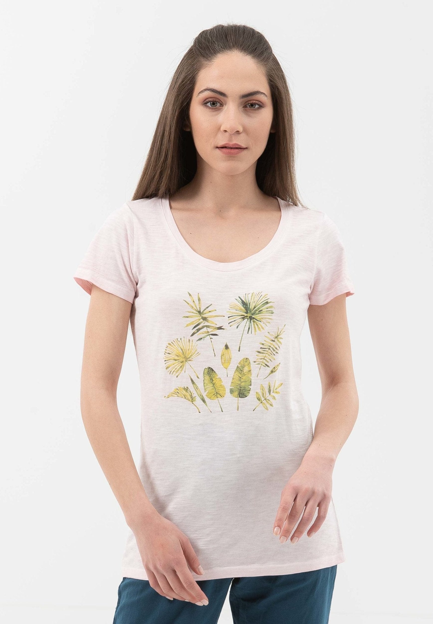 Garment Dyed T-Shirt aus Bio-Baumwolle mit Blatt-Print | Nachhaltige Damenmode
