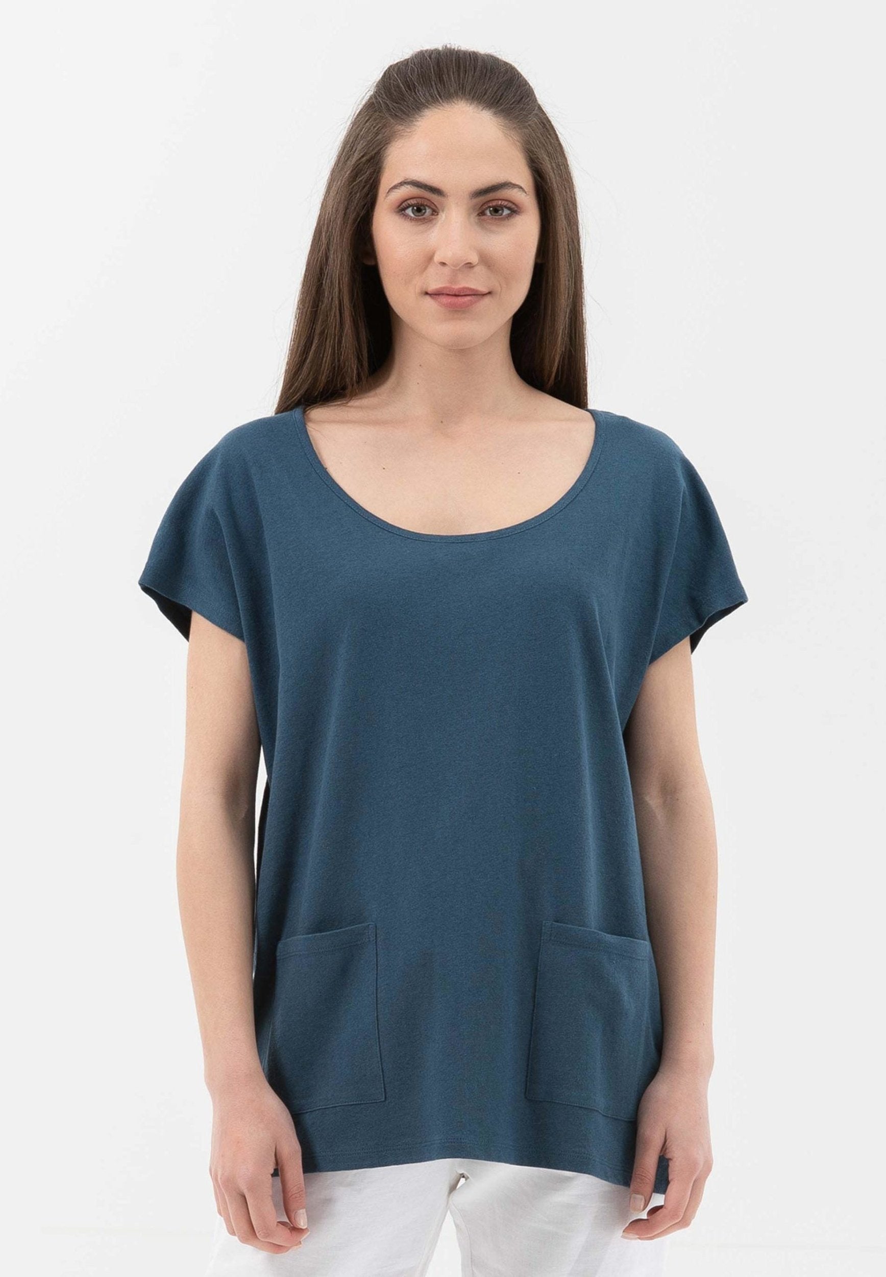 T-Shirt aus Bio-Baumwolle und Leinen mit Taschen | Nachhaltige Damenmode