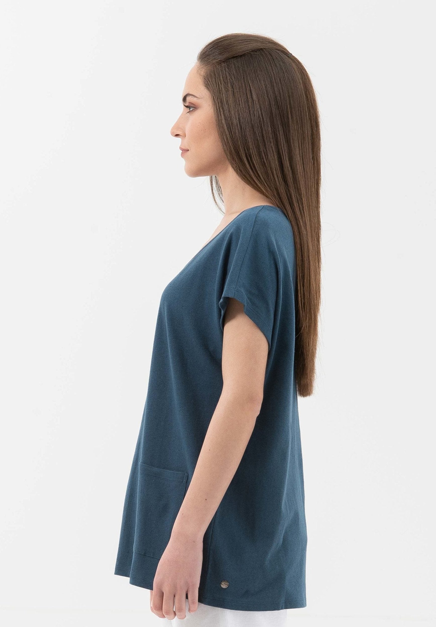 T-Shirt aus Bio-Baumwolle und Leinen mit Taschen