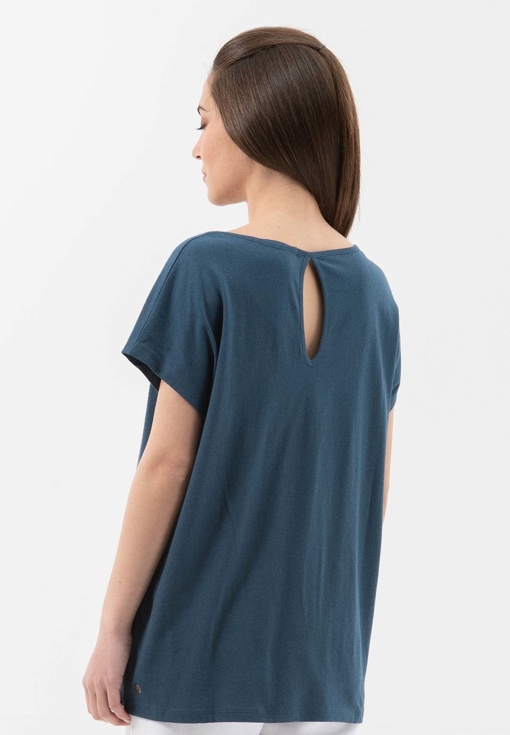 T-Shirt aus Bio-Baumwolle und Leinen mit Taschen