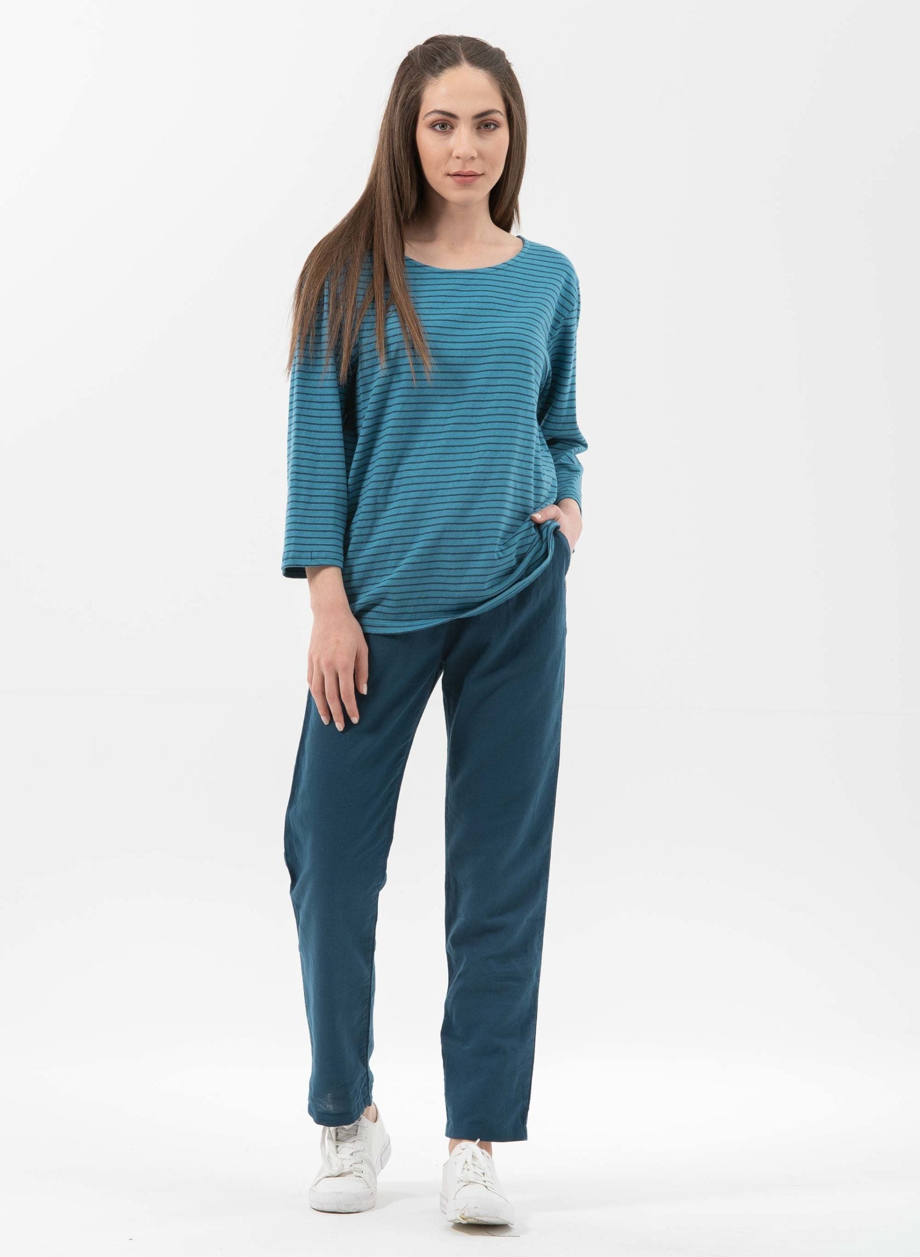 Longsleeve aus Bio-Baumwolle mit Leinen