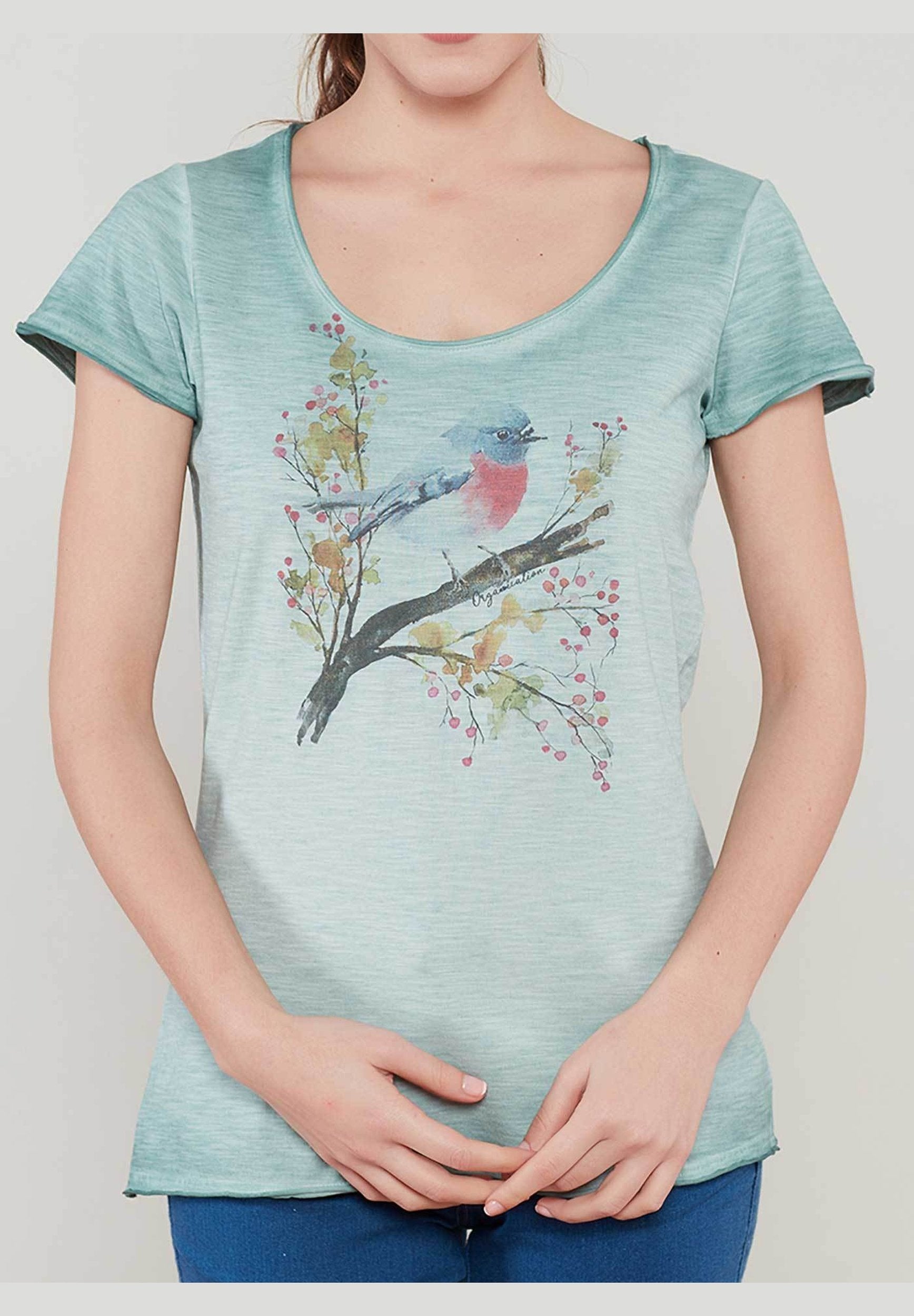 Bedrucktes T-Shirt aus Bio-Baumwolle mit Vogel Motive
