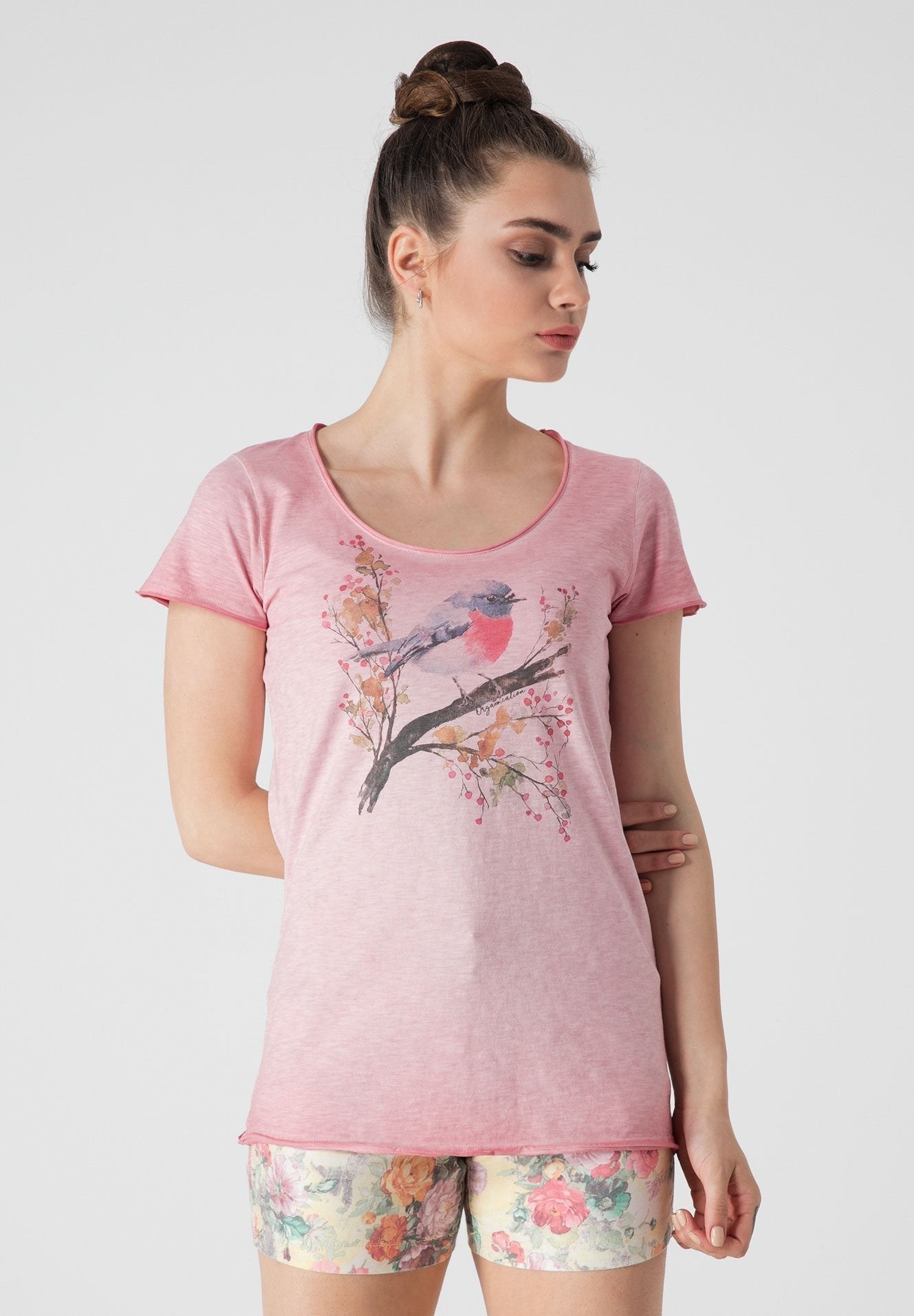 Bedrucktes T-Shirt aus Bio-Baumwolle mit Vogel Motive