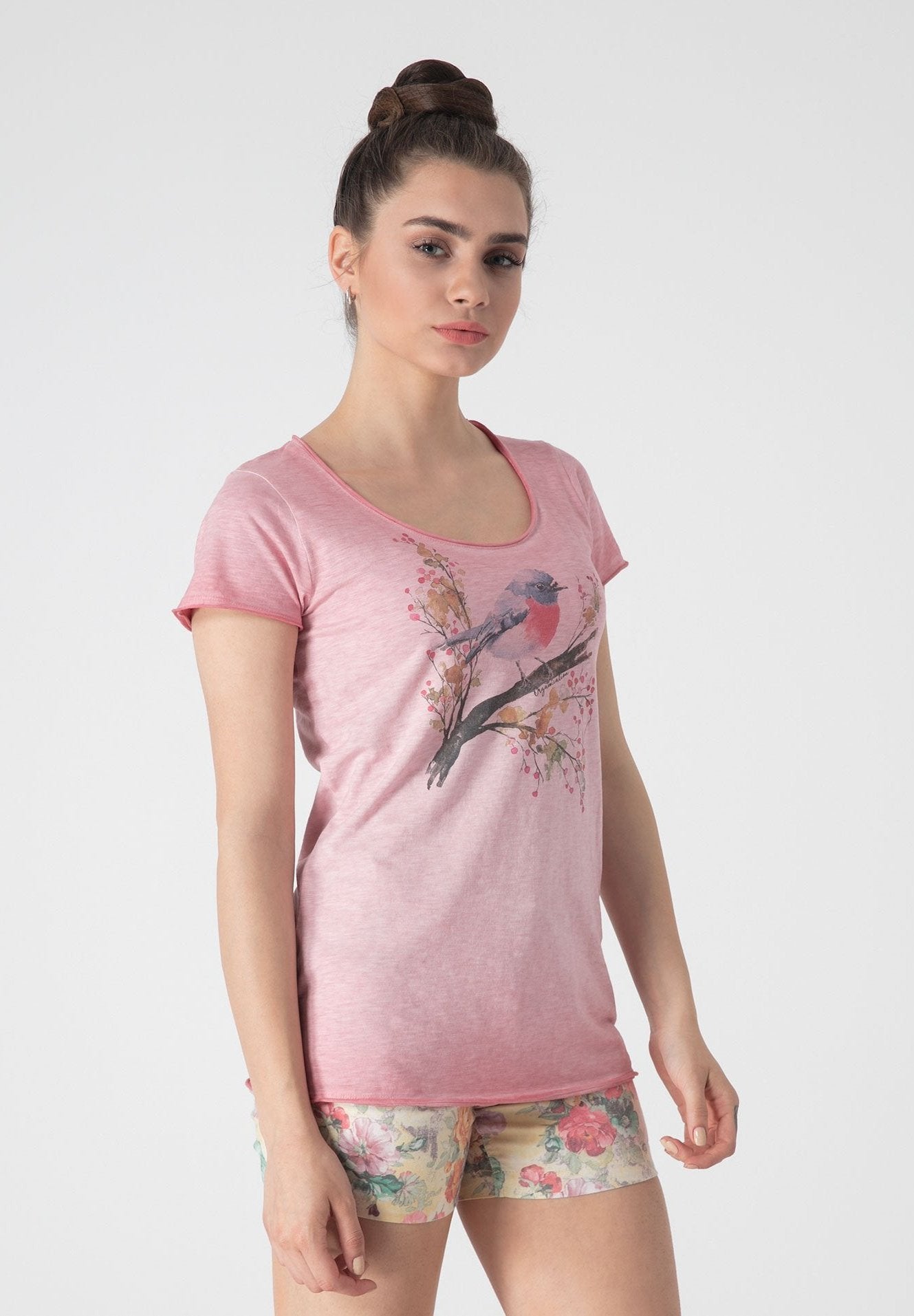 Bedrucktes T-Shirt aus Bio-Baumwolle mit Vogel Motive