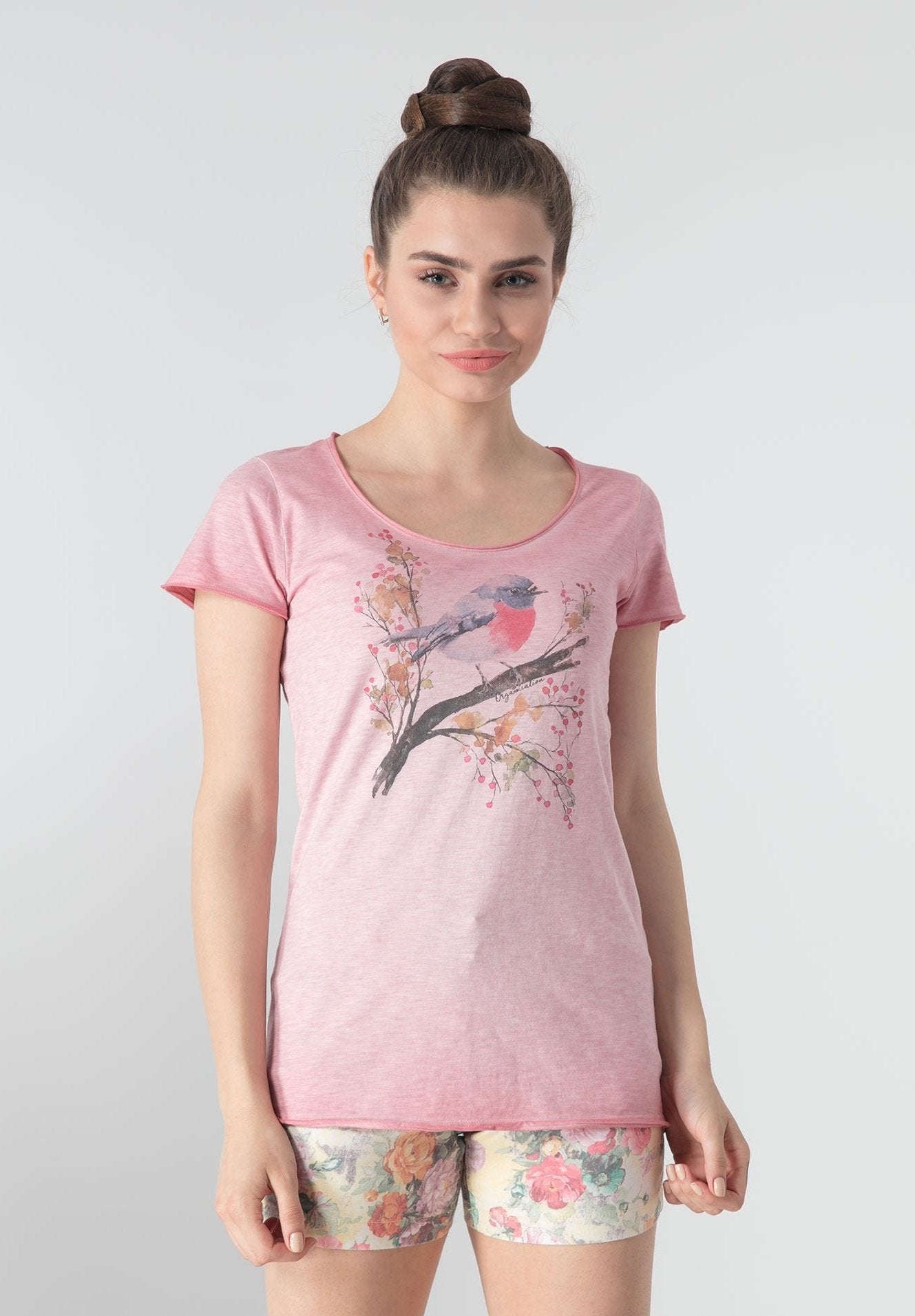Bedrucktes T-Shirt aus Bio-Baumwolle mit Vogel Motive