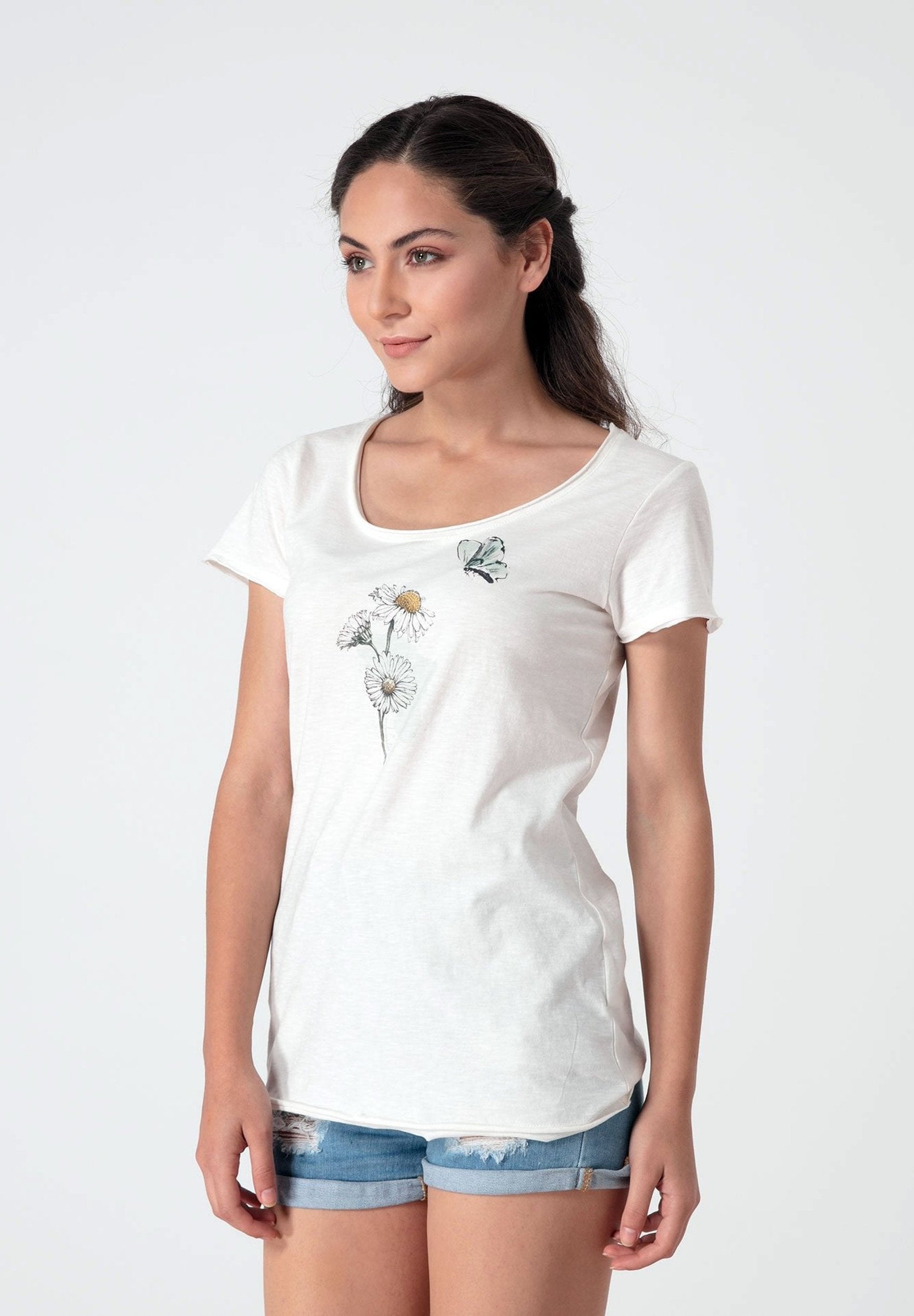 T-Shirt mit Gänseblümchen-Print aus Bio-Baumwolle