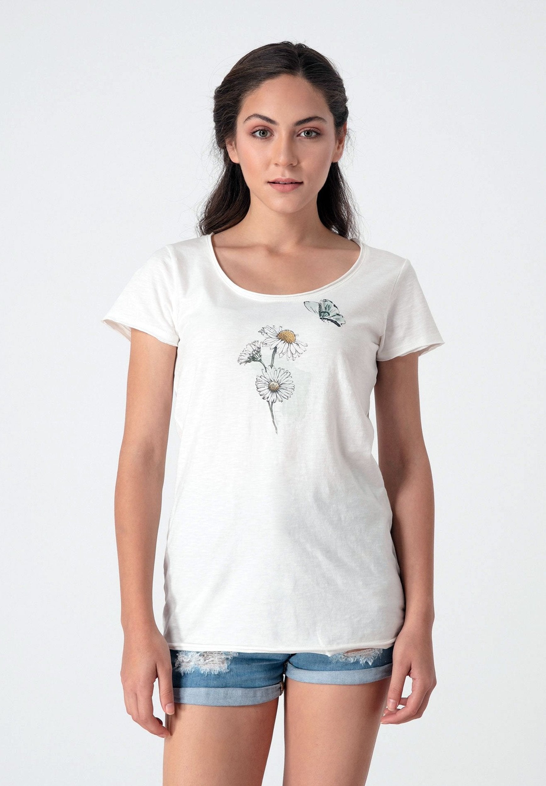 T-Shirt mit Gänseblümchen-Print aus Bio-Baumwolle