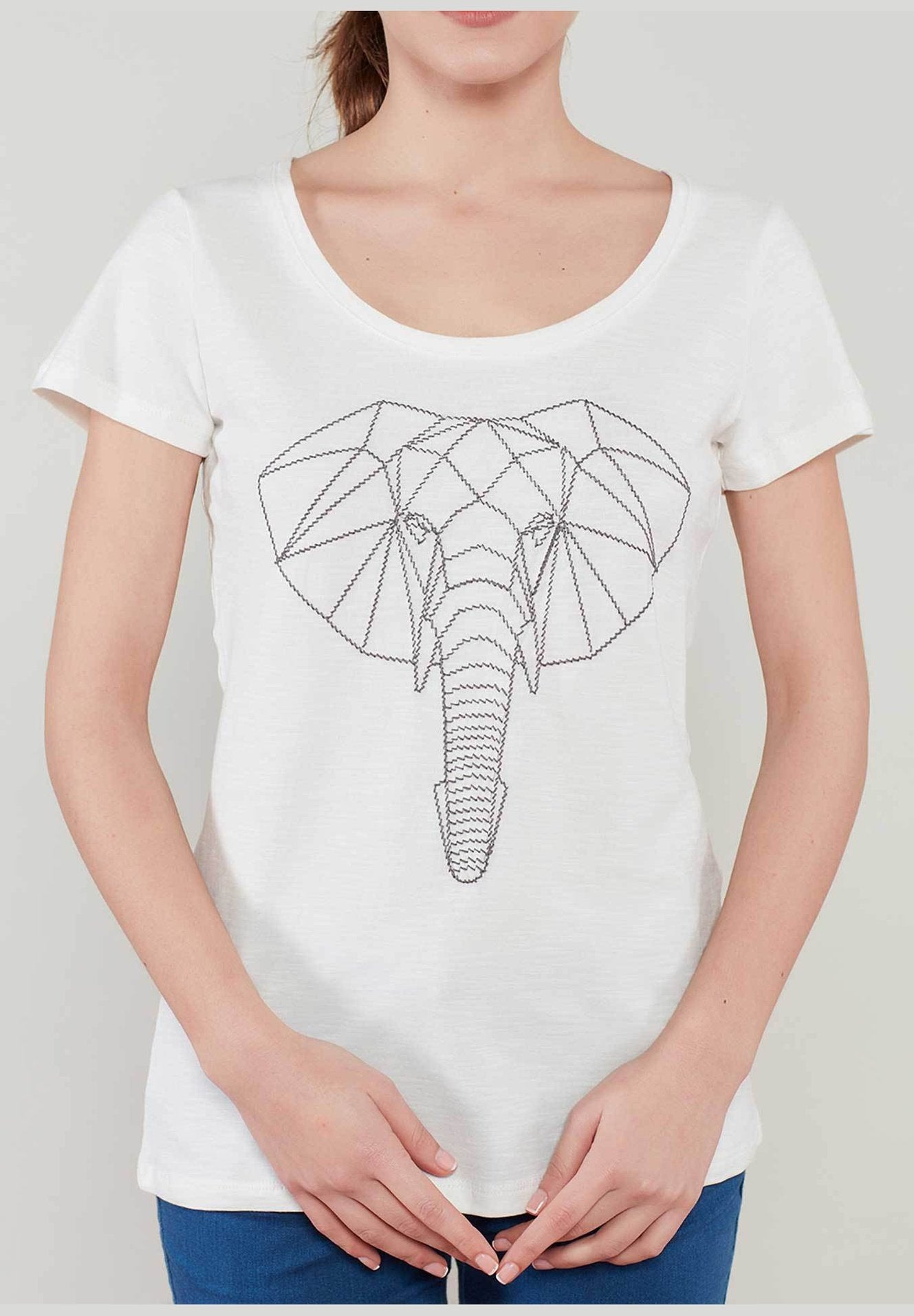 T-Shirt aus Bio-Baumwolle mit Elefanten Stickerei