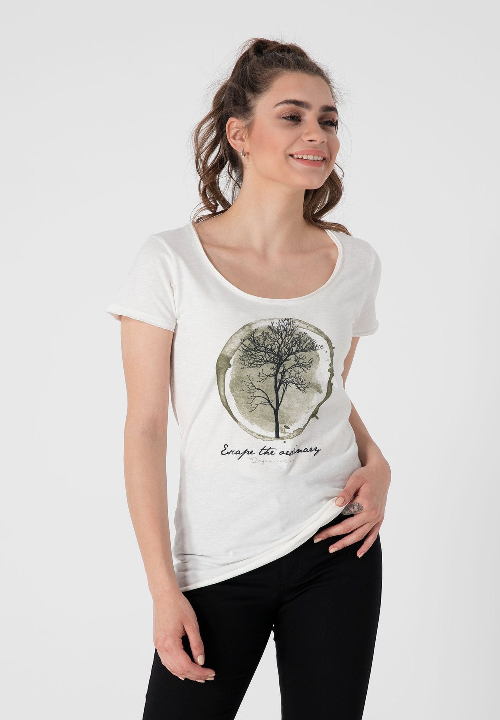 Baum Motive & Text Print T-Shirt aus Bio-Baumwolle