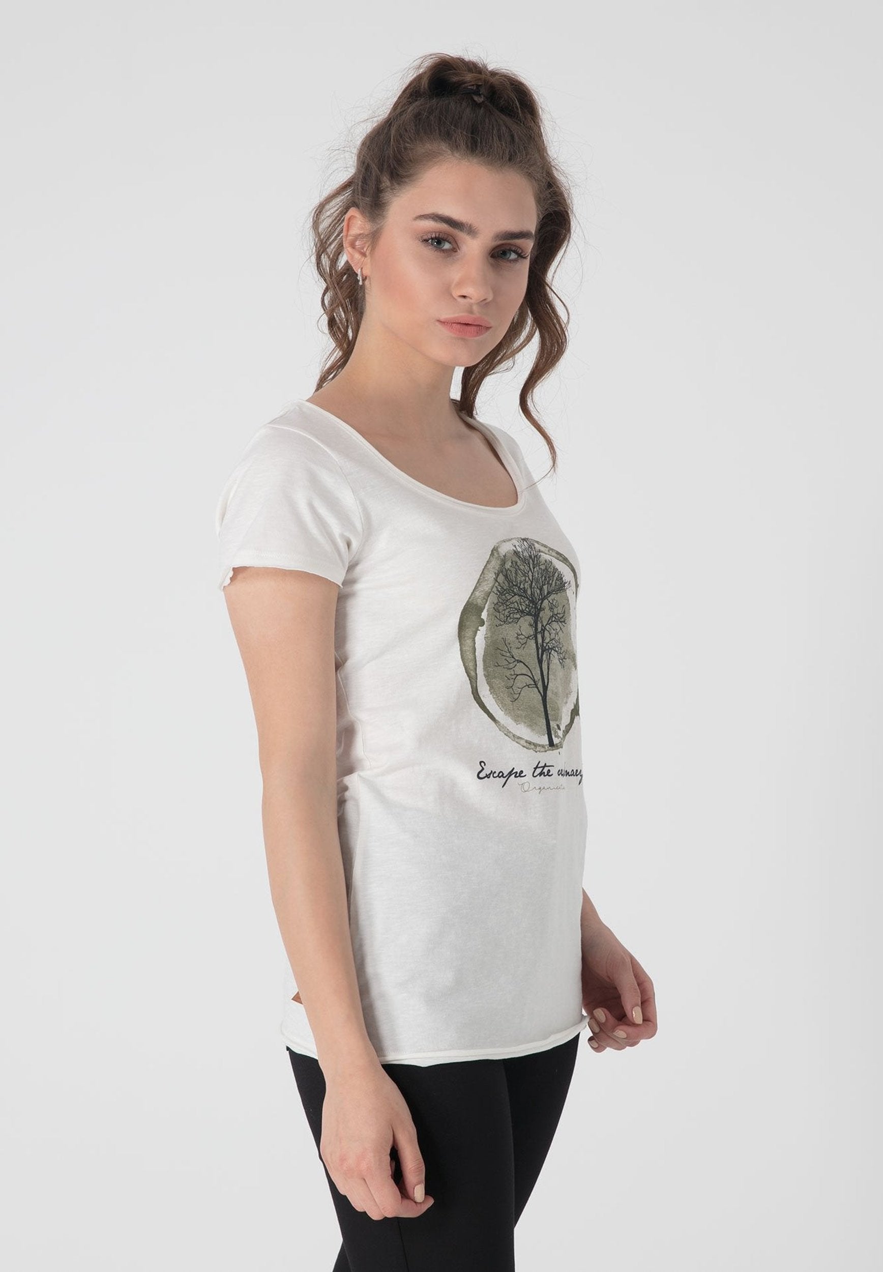 Baum Motive & Text Print T-Shirt aus Bio-Baumwolle