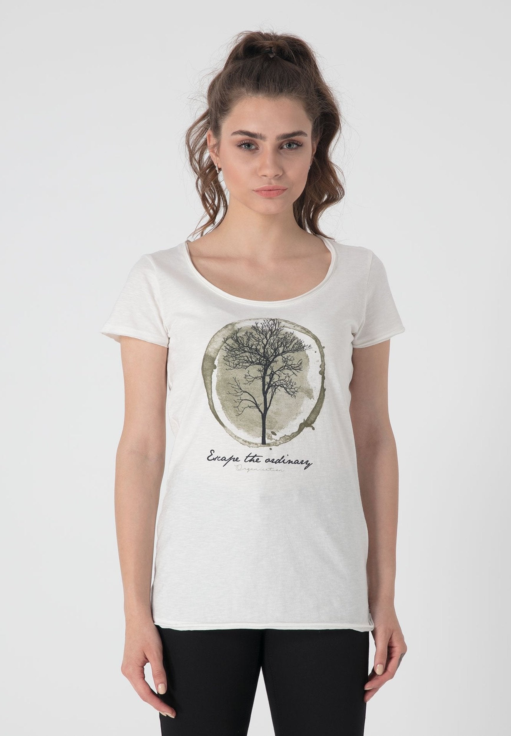 Baum Motive & Text Print T-Shirt aus Bio-Baumwolle