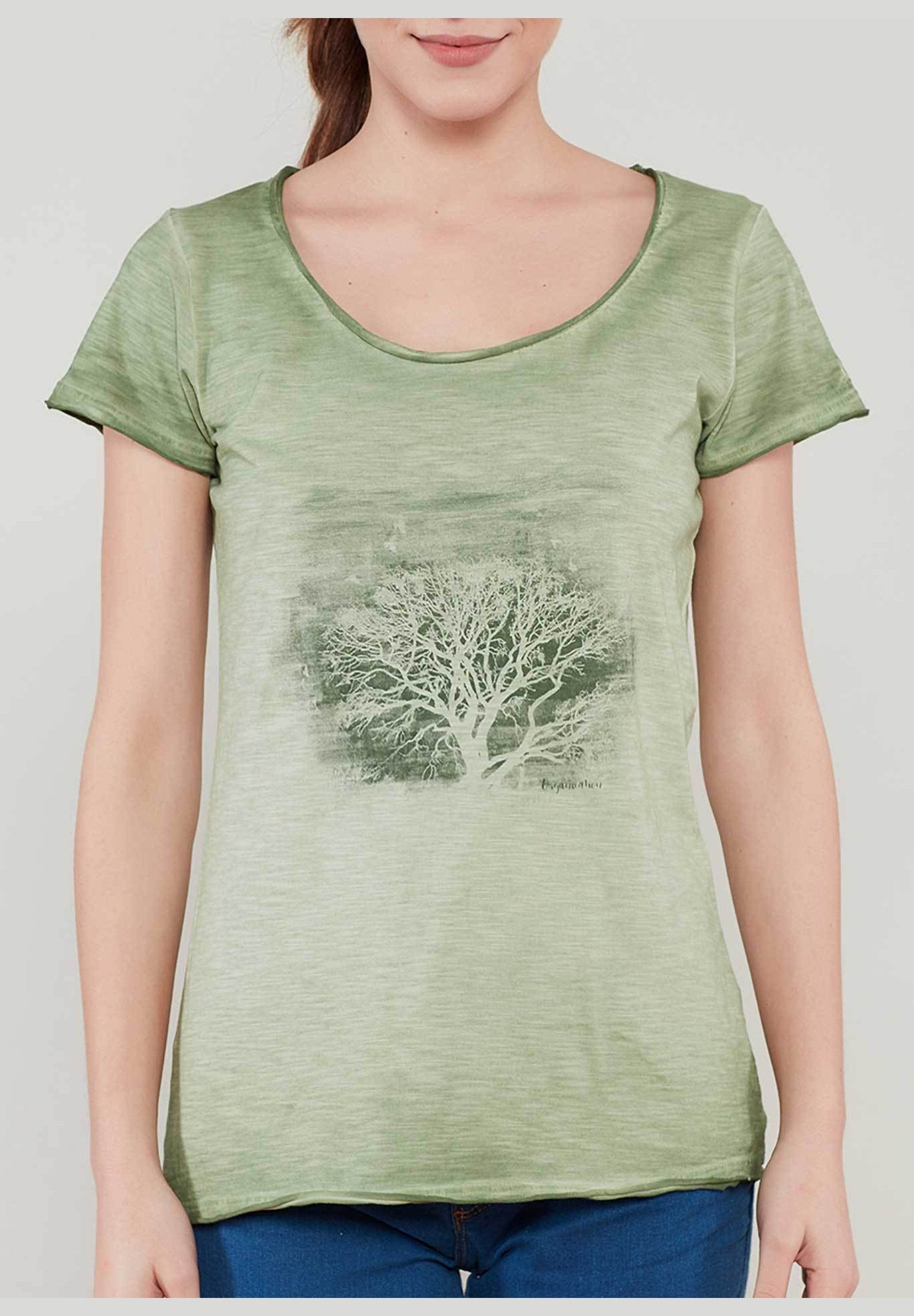 Baum mit Vögeln print T-Shirt aus Bio-Baumwolle