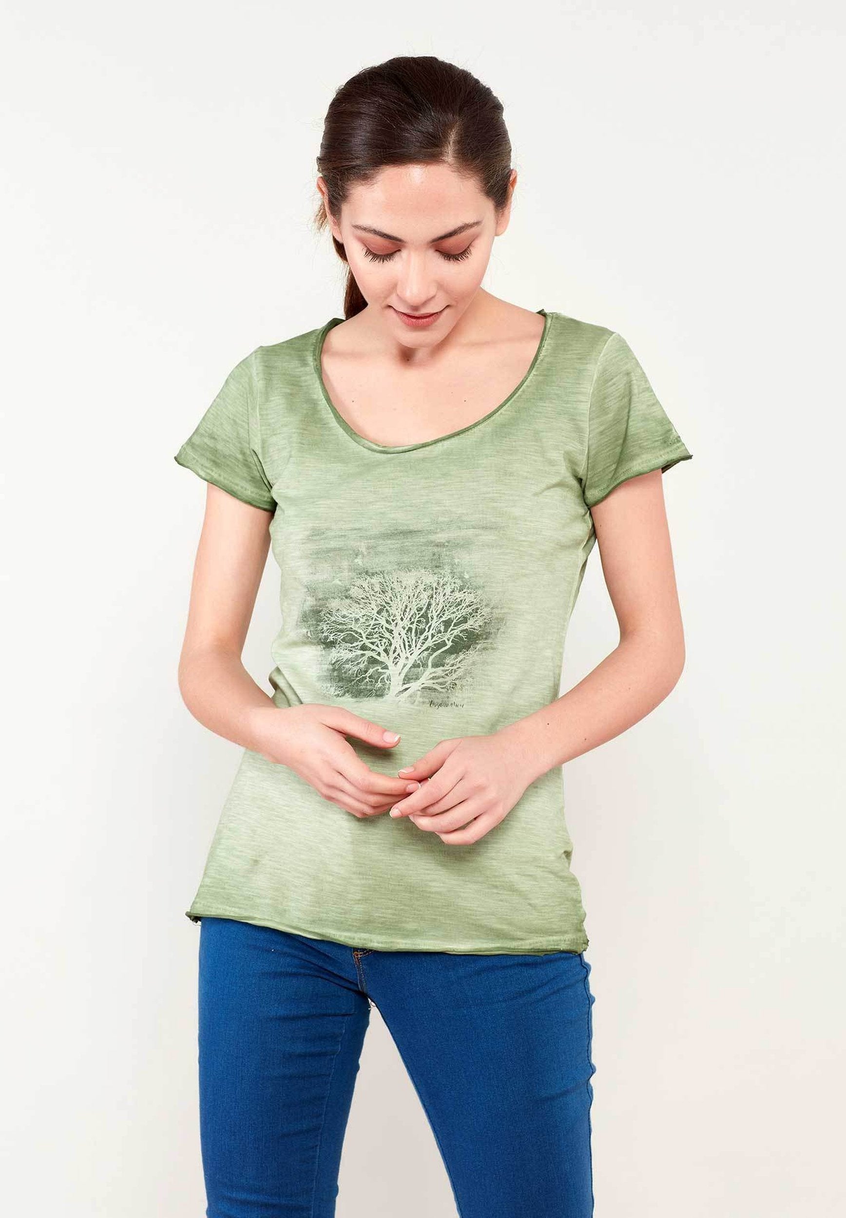 Baum mit Vögeln print T-Shirt aus Bio-Baumwolle