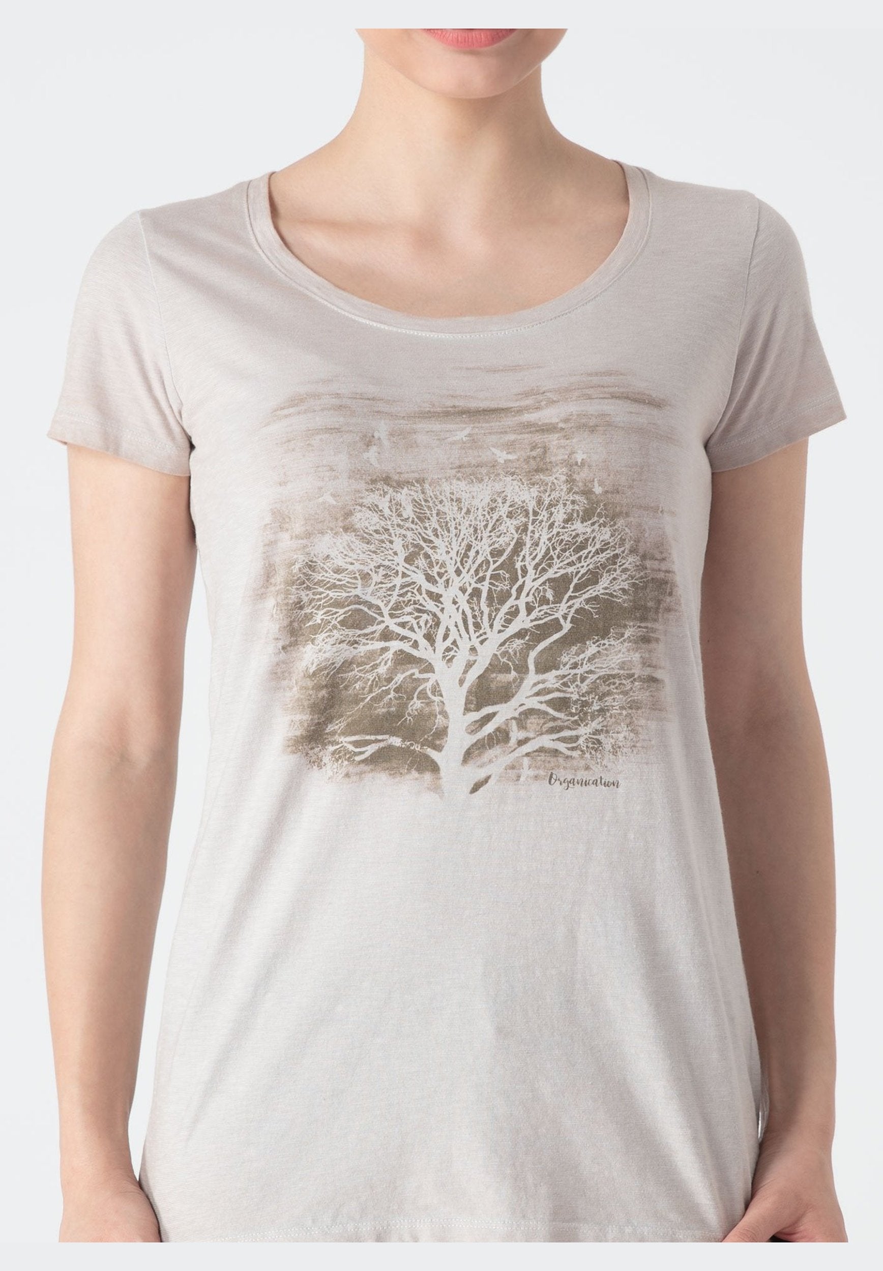Baum mit Vögeln print T-Shirt aus Bio-Baumwolle