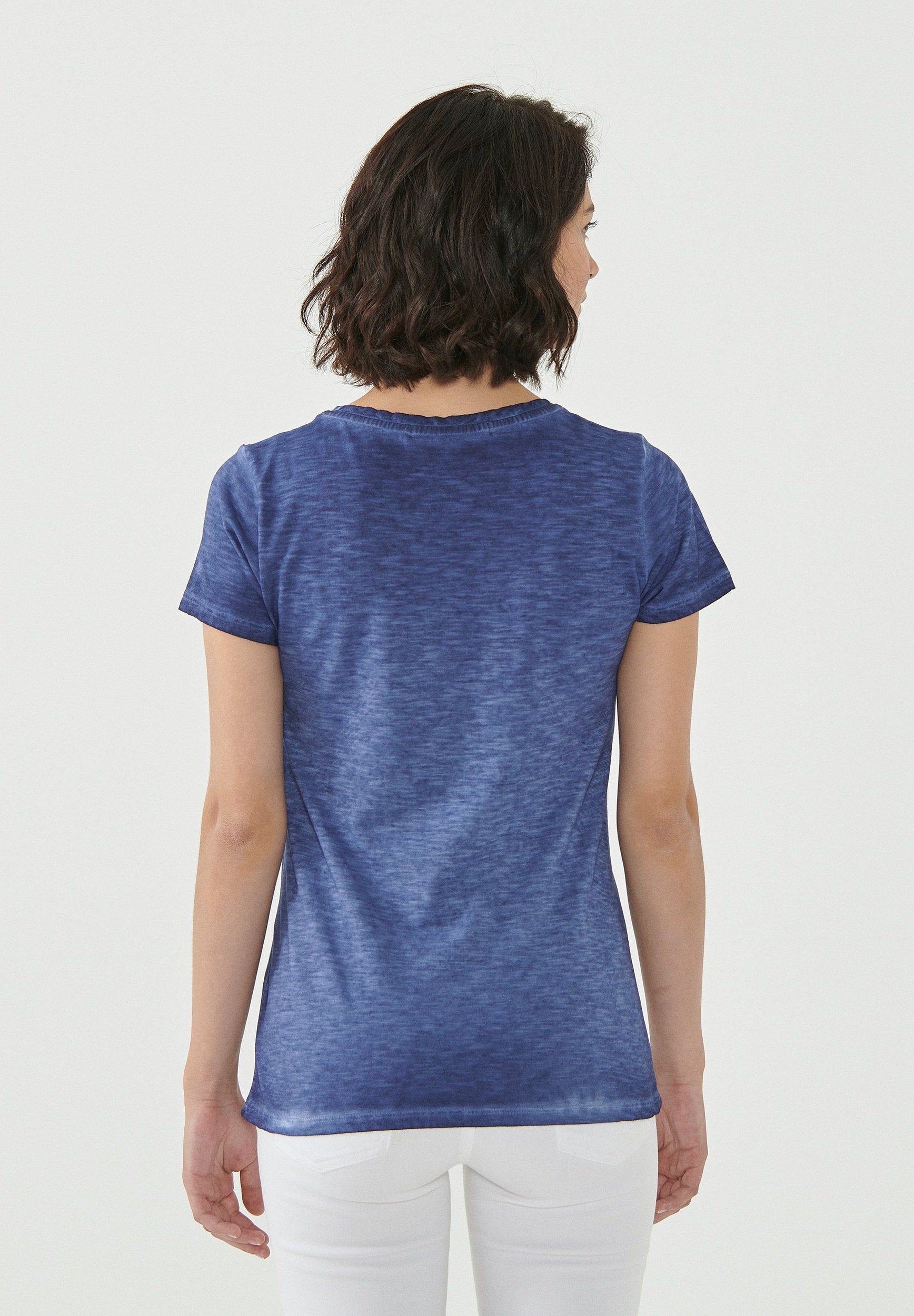 Garment Dyed T-Shirt aus Bio-Baumwolle mit Katzen-Print