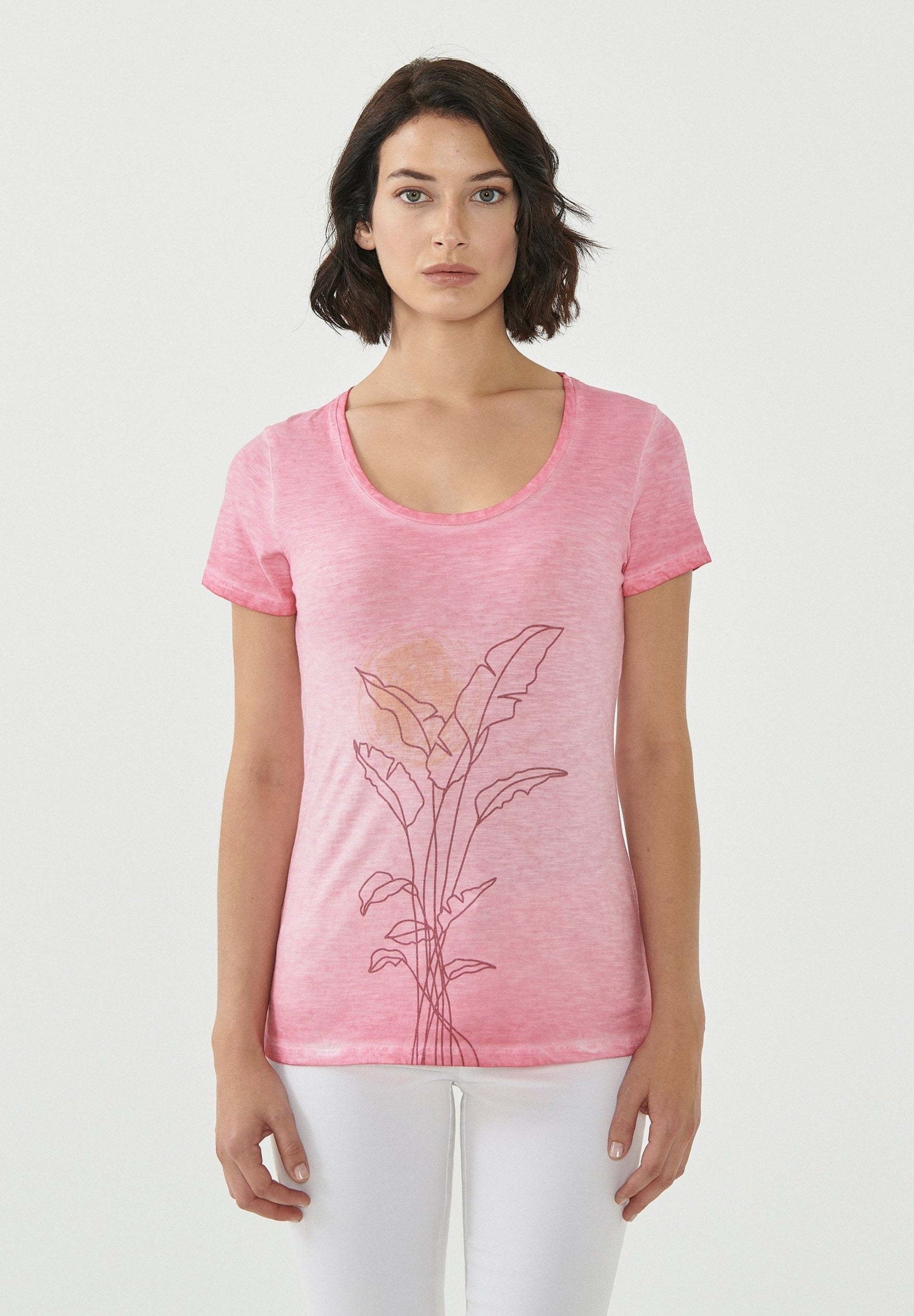 Garment Dyed T-Shirt aus Bio-Baumwolle mit Pflanzen-Print