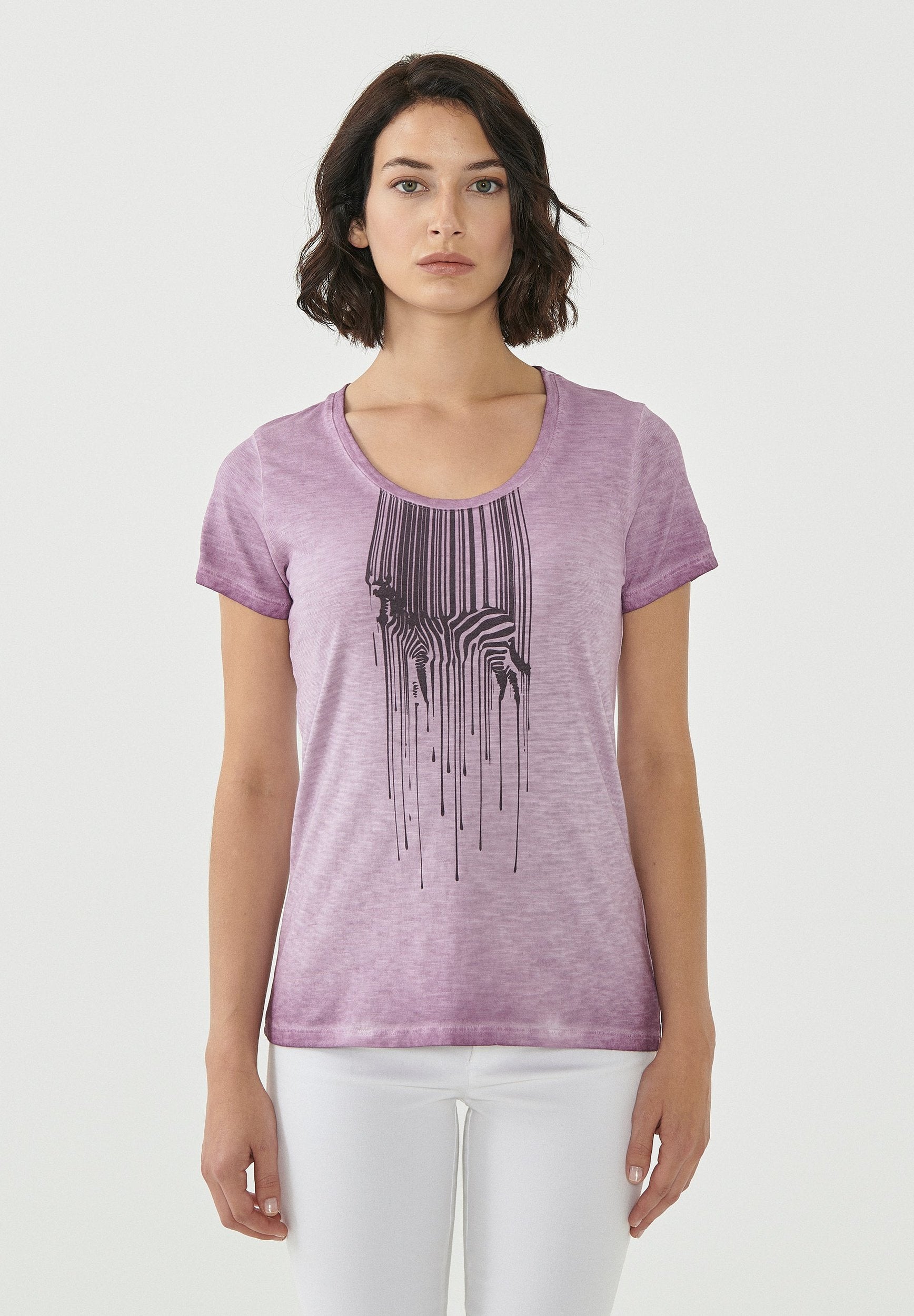 Garment Dyed T-Shirt aus Bio-Baumwolle mit Zebra-Print