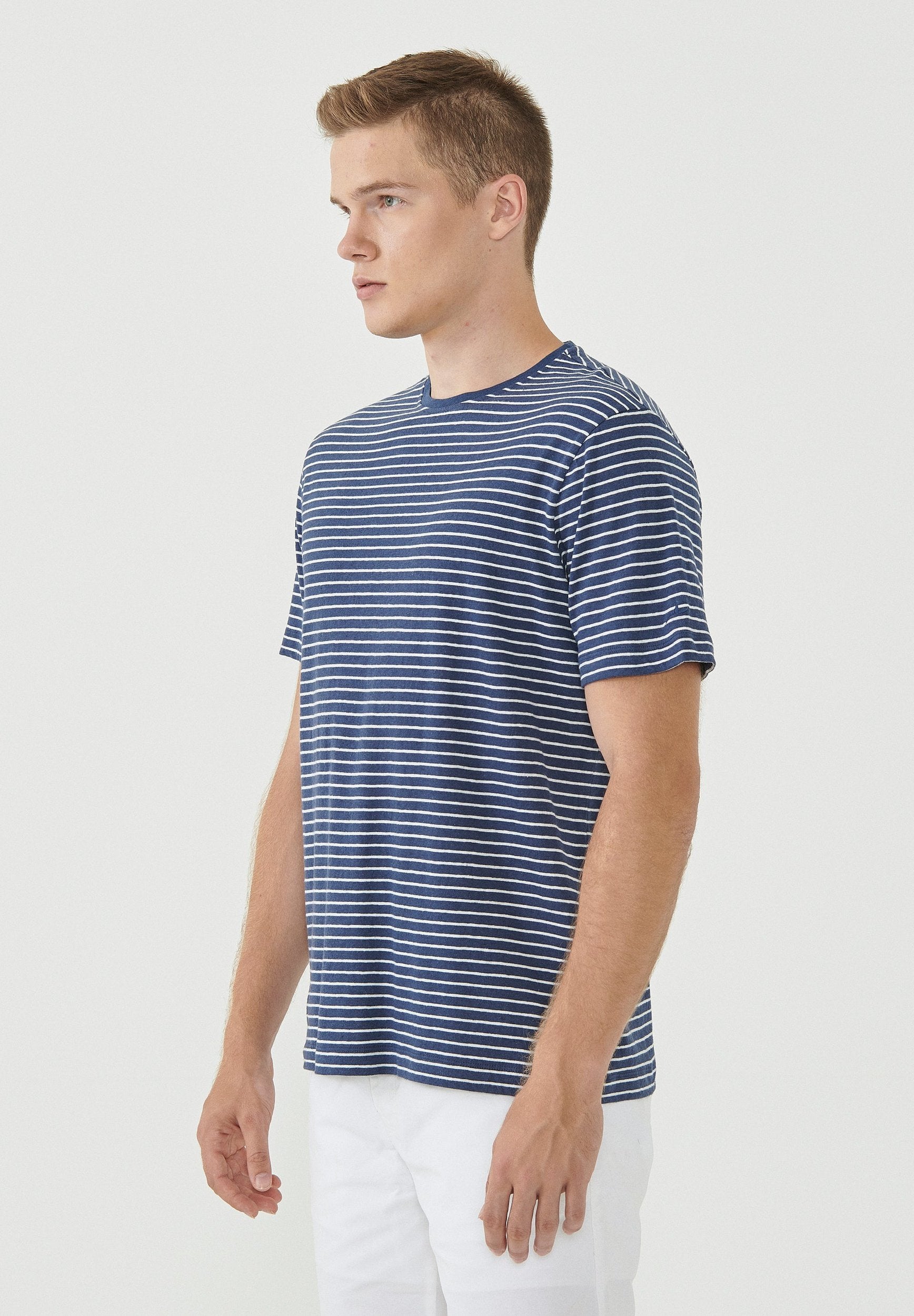 Gestreiftes T-Shirt aus Bio-Baumwolle und Leinen