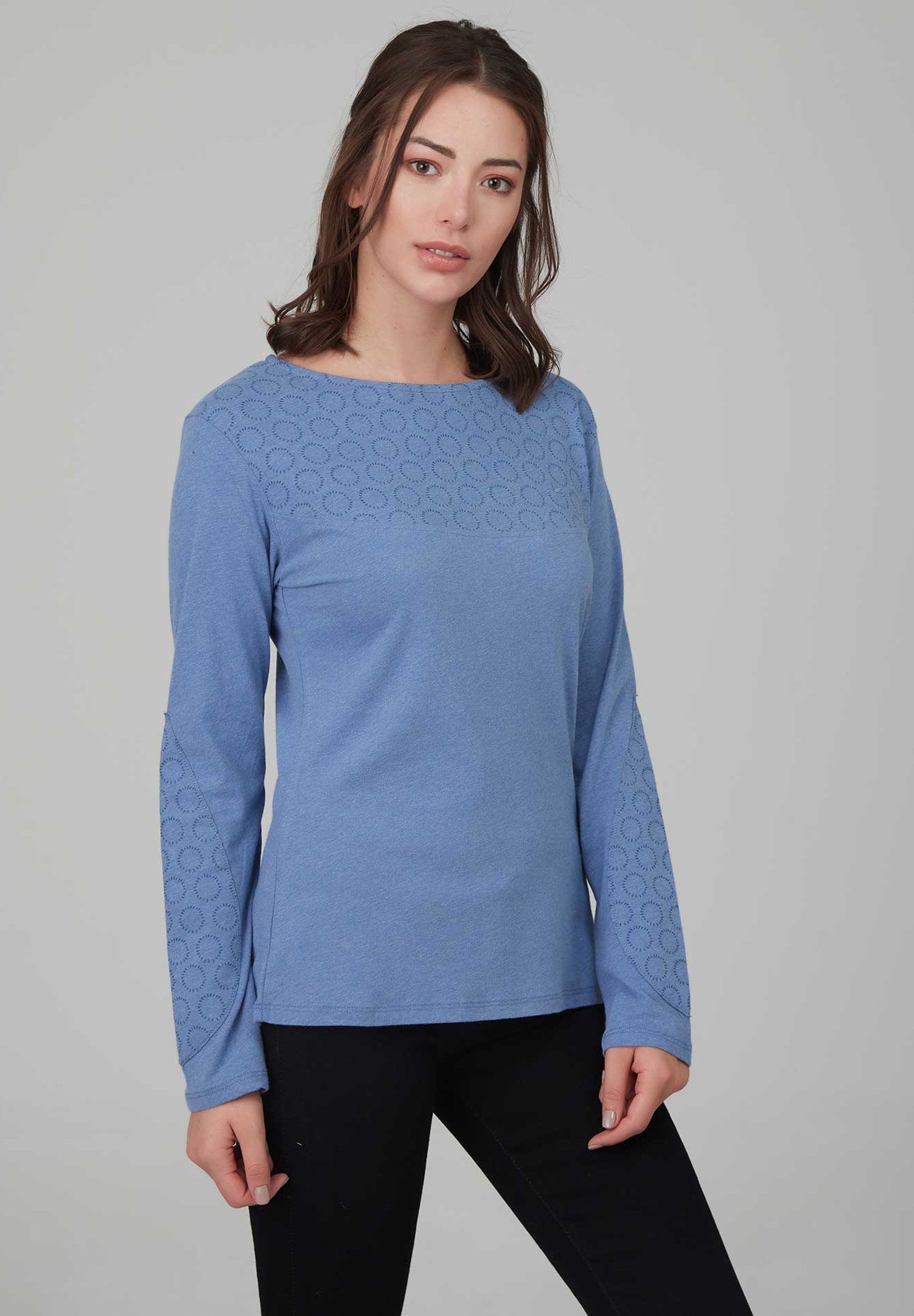 Basic Langarm T-Shirt in melierter Optik aus Bio-Baumwolle